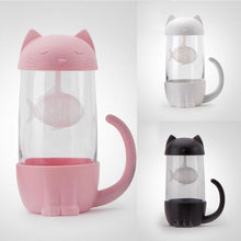 Load image into Gallery viewer, Lovely Glass Cup Tea Cat with Fish Filter Strainer Glass Cup Tea Infuser Filter Mug Home Office Container Gift
